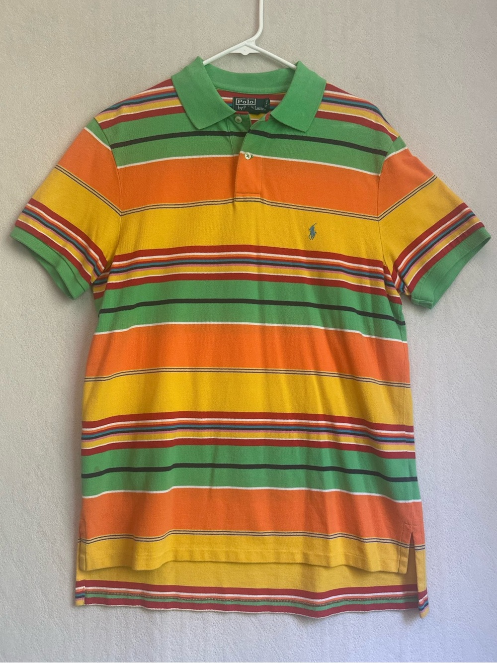 Vintage Polo by Ralph Lauren Multicolor Striped Polo Green, Orange & Yellow Sz L